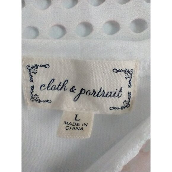 Cloth & Portrait A-Line Women's Eyelet Midi Dress Lined White Mint Peach - Large - Picture 6 of 7